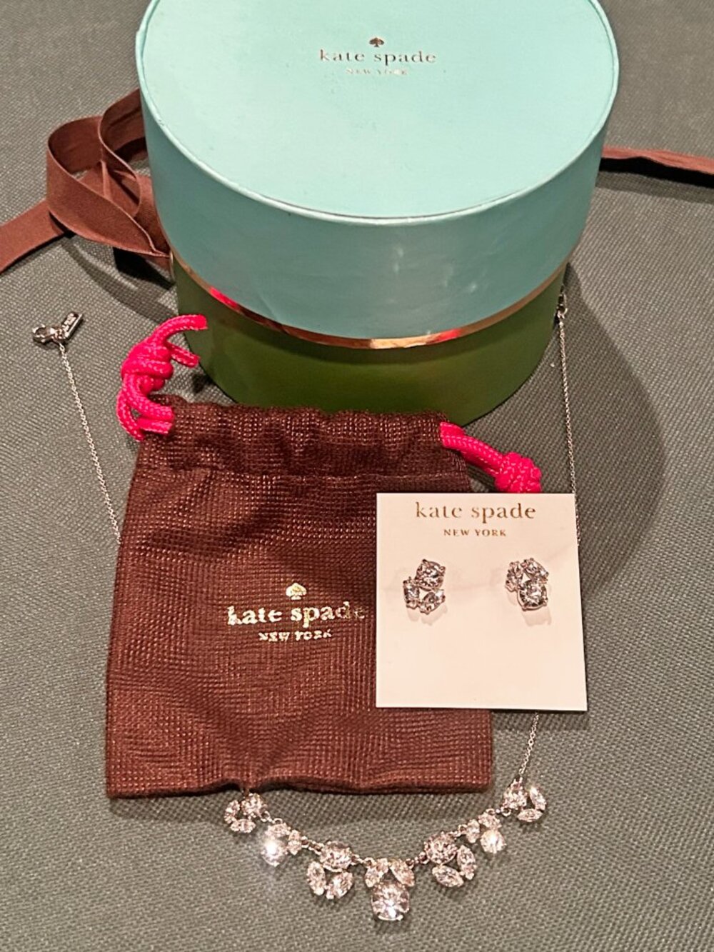 Kate Spade Silver Cubic Zirconia Necklace and Earrings with Gift Box